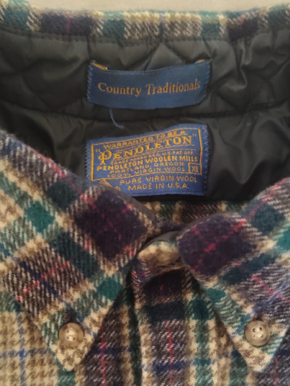 Boys XL Vintage Pendleton Green & Purple Plaid Shirt 100% Virgin Wool